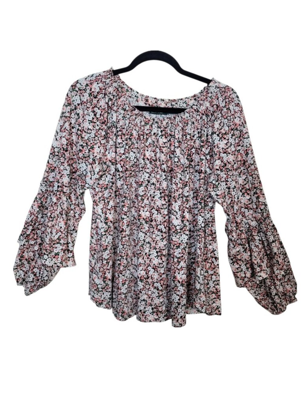 Lauren Ralph Lauren Floral Peasant Blouse Ruffled Bell Sleeves 100% Cotton Lg